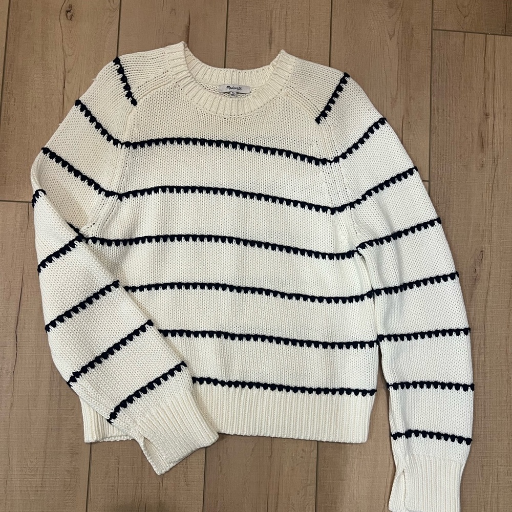Madewell Striped Knit Sweater - White and Navy